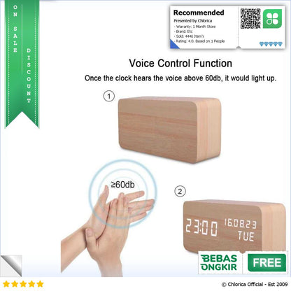 Lovin Jam Weker Alarm Digital Kayu Clock Temperatur Voice Control TX602