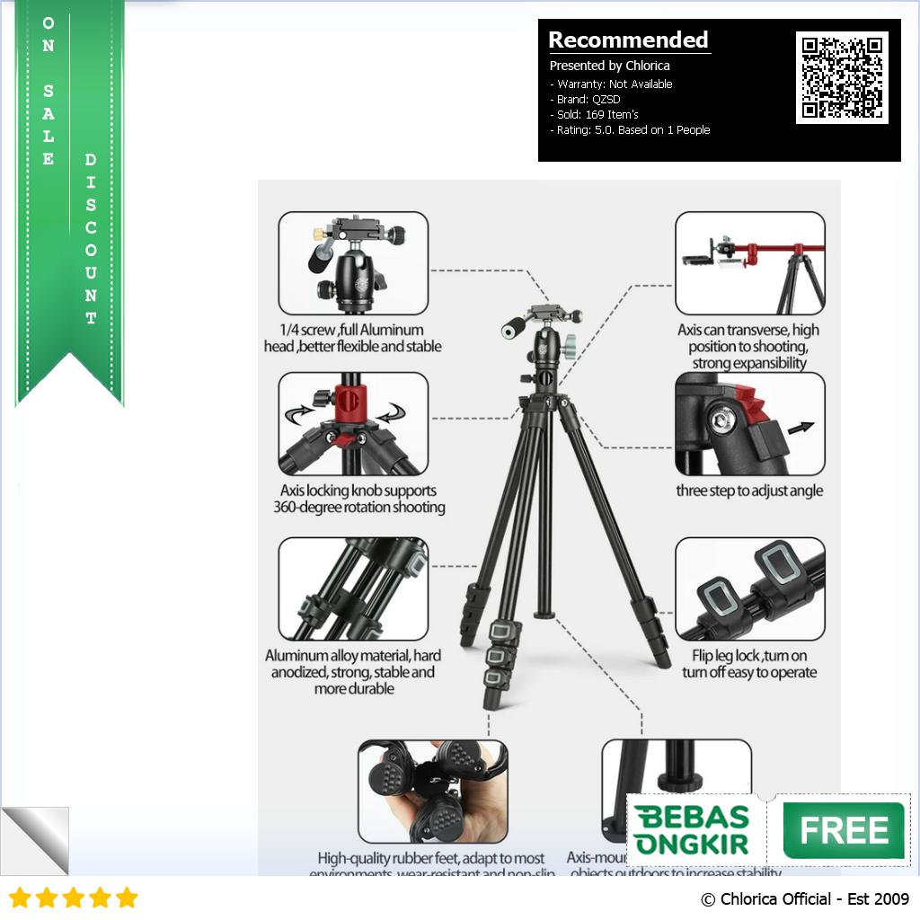 QZSD Tripod Kamera DSLR Lightweight Pan Head Horizontal Mount 1.54M Q 202F