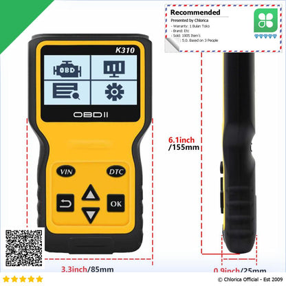 Kingsuda Alat OBD2 Pembaca Kode Diagnostik Mobil Otomotif K310