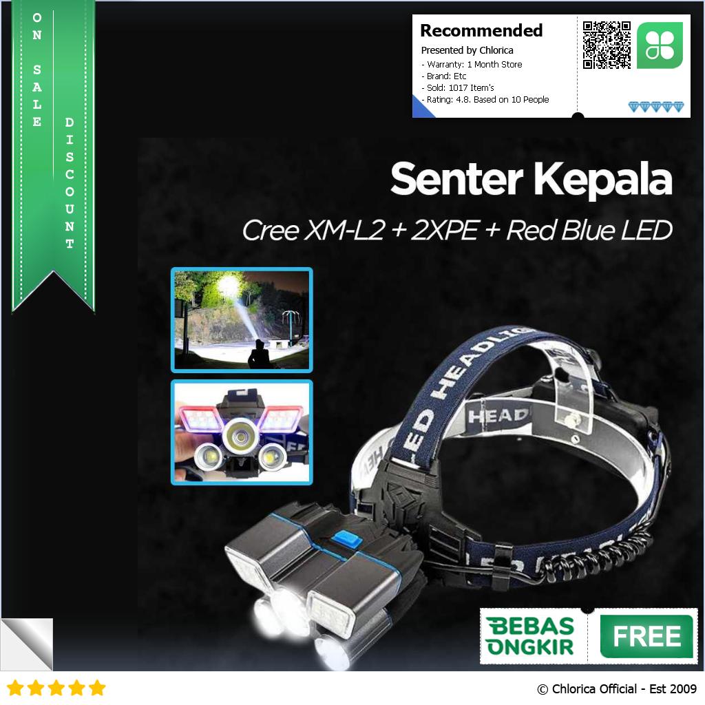 Albinaly Senter Kepala Headlamp Cree XM L2+2XPE+Red Blue LED TG 007