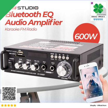 TaffSTUDIO Bluetooth EQ Audio Amplifier Karaoke Home Theater FM 600W AV 298BT