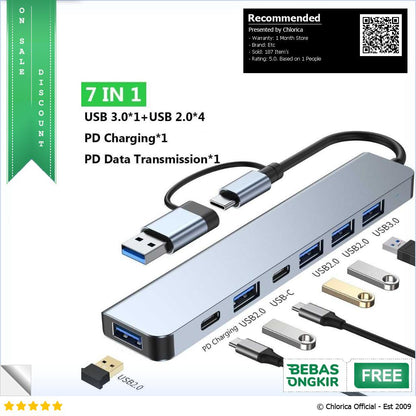 GENERIS USB Hub Type C Adapter 7 in 1 USB 3.0 USB 2.0 PD 5W GEN23