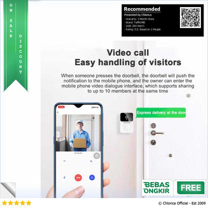 TaffHOME Bel Rumah Smart Doorbell Wireless Video HD Talkback X9