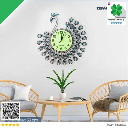 TaffHOME Jam Dinding Quartz Clock Diamond Peacock 53cm H19