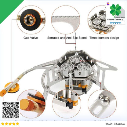 TaffSPORT Kompor Gas Lipat Portabel Camping Stove 3 Burner 16cm WD68