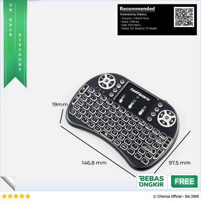 Taffware Air Mouse Wireless Mini Keyboard RGB 2.4GHz Dengan Touch Pad I8