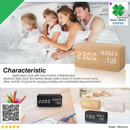 Lovin Jam Weker Alarm Digital Kayu Clock Temperatur Voice Control TX602