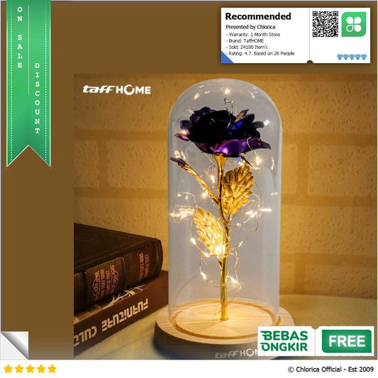 TaffHOME Lampu Meja Hias LED Mawar Beauty and The Beast Warm White AC01