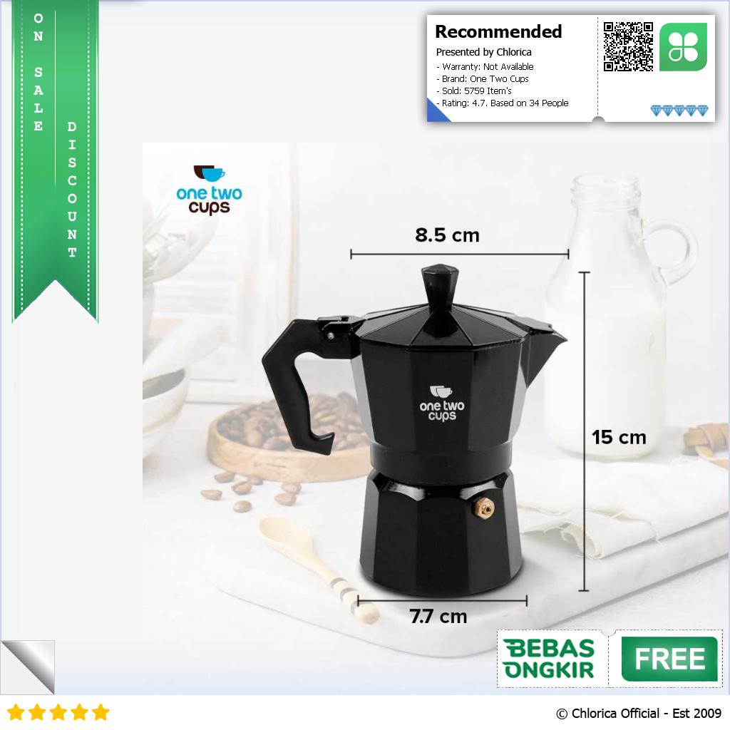 One Two Cups Teko Kopi Moka Pot Espresso Coffee Maker Stovetop Filter MX001