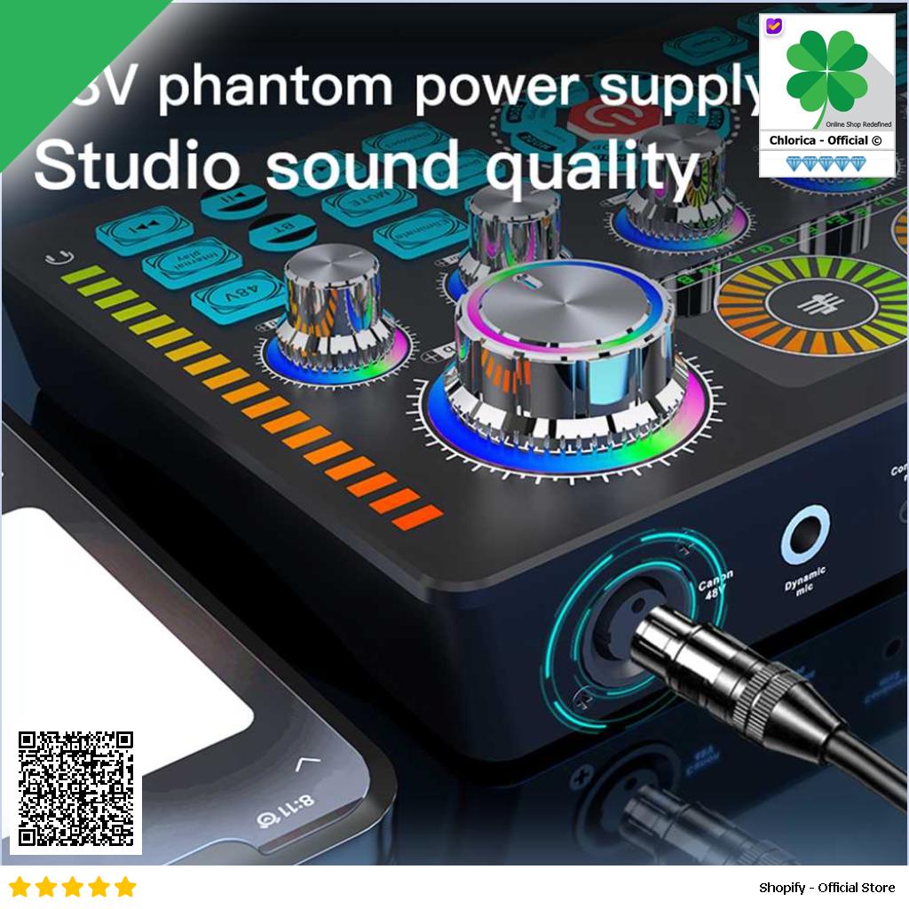 TaffSTUDIO Mixer Audio External Sound Card Live Phantom Power 48V Q7