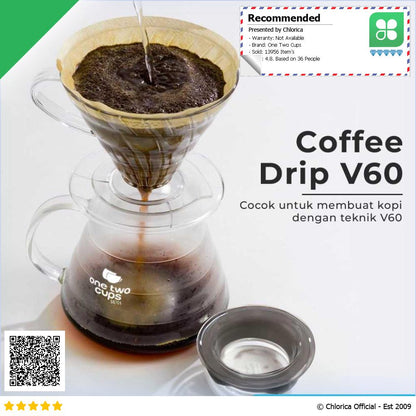 One Two Cups Coffee Server V60 Drip Pour Over Borosilicate Glass SE101