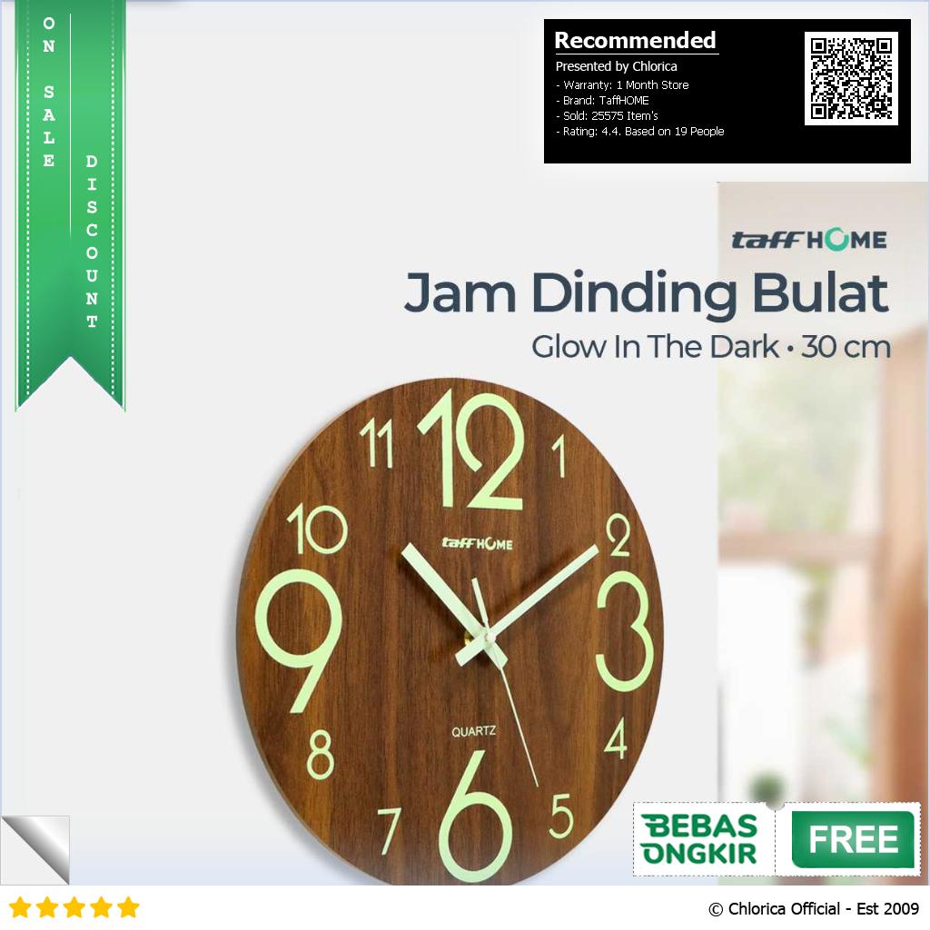 TaffHOME Jam Dinding Bulat Quartz Luminous Glow in The Dark 30cm