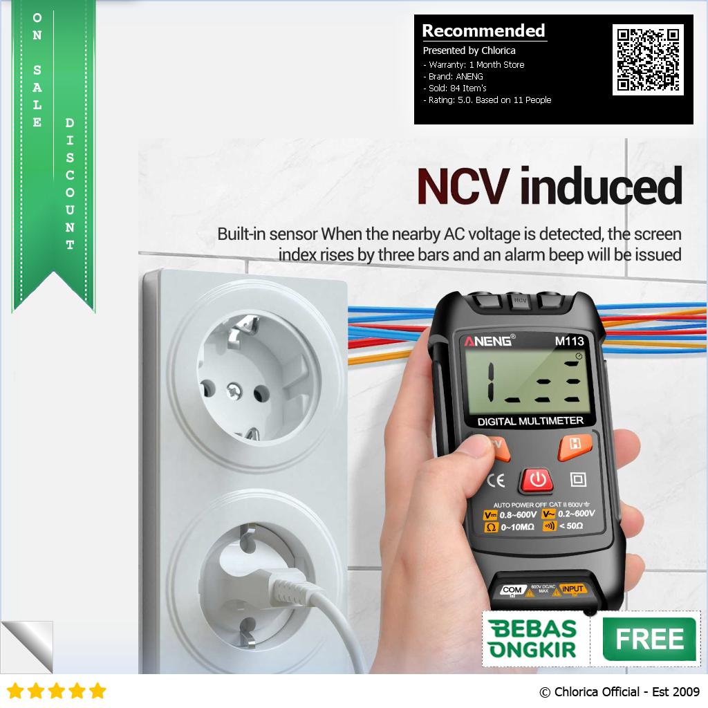 ANENG Digital Multimeter Portable NCV Non Contact 1999 Count 600V M113