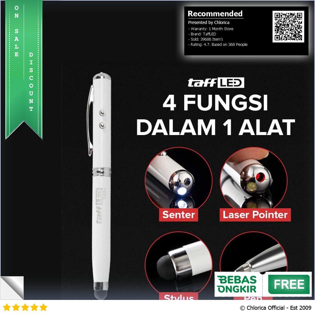 TaffLED Pulpen 4 in 1 Senter Laser Pointer Pen dan Stylus Tinta Hitam T0054