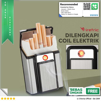 Firetric Focus Kotak Rokok 20 Slot dengan Korek Elektrik Pyrotechnic JD YH071