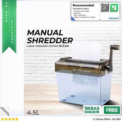 Penghancur Kertas Manual CD Card Paper Shredder 4.5L WST 123