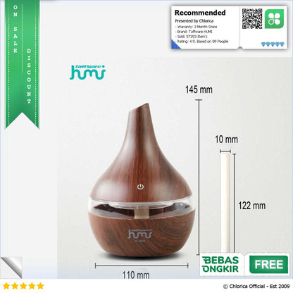 Taffware HUMI Air Humidifier Ultrasonic Wood Grain 300ml K H98