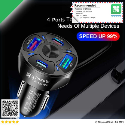 KIFIDAN Car Charger Mobil USB Type C Quick Charging 4 Port 20W KF20