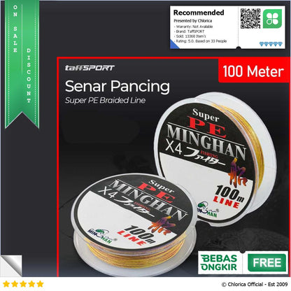 TaffSPORT MINGHAN Senar Benang Tali Pancing Super PE Braided Line 100M X4