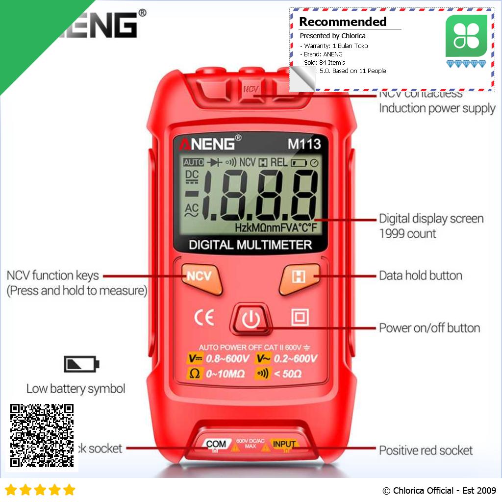 ANENG Digital Multimeter Portable NCV Non Contact 1999 Count 600V M113