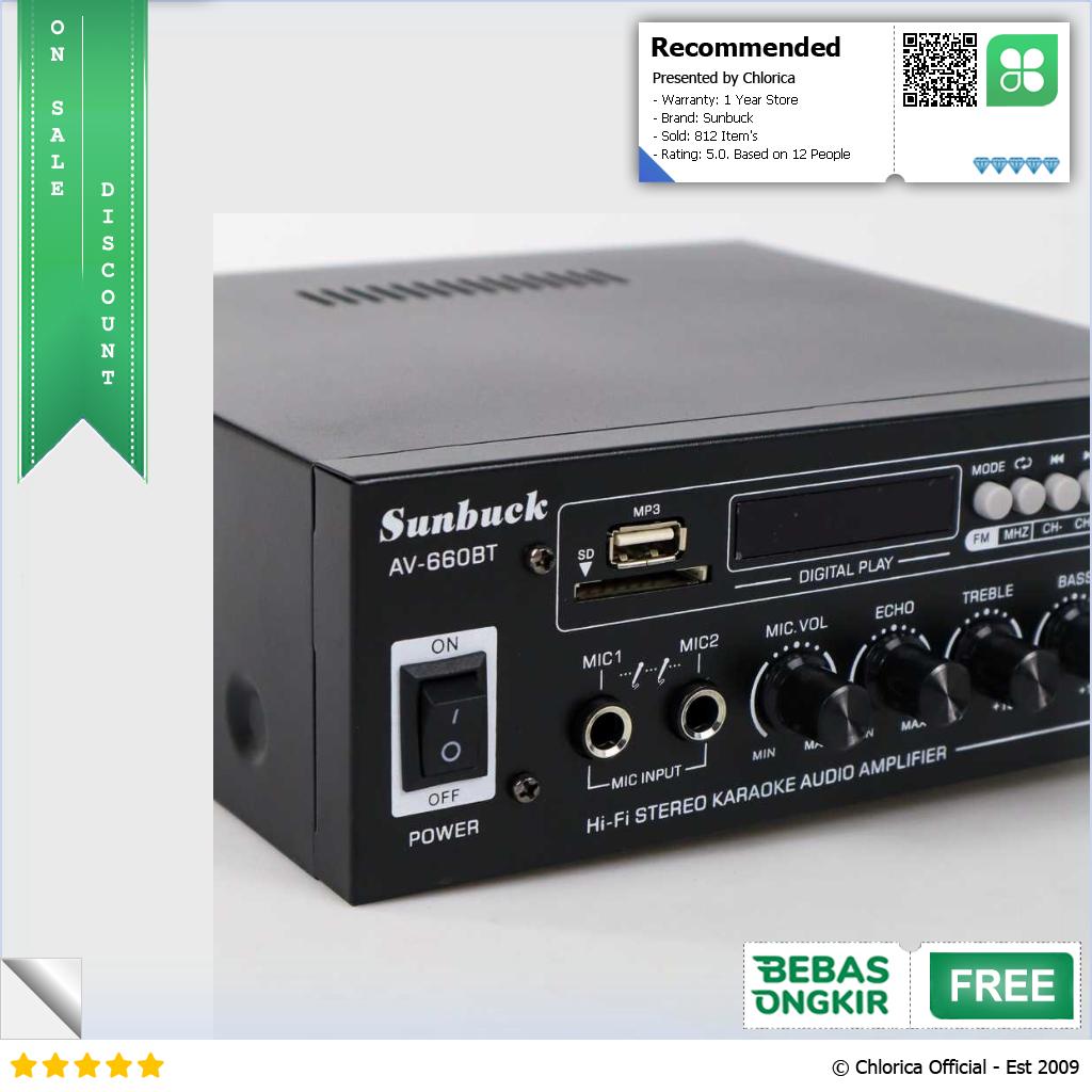 Sunbuck Audio Bluetooth 5.0 DAC Amplifier 2 Ch Remote 2000W AV 660BT