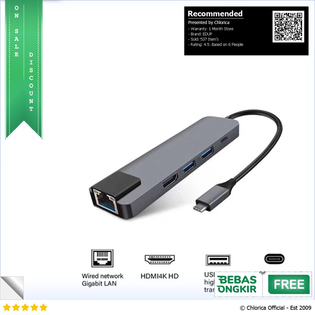 EDUP USB Type C Hub 5 in 1 LAN HDMI Pass Through Charging YC 206