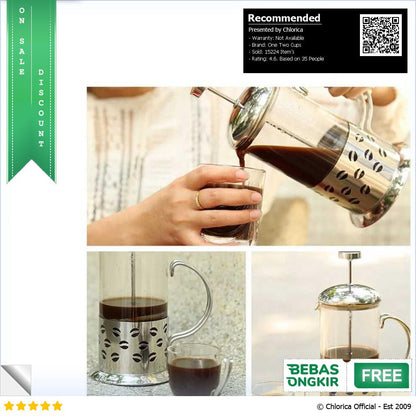 One Two Cups Teko Kopi French Press Coffee Maker Pot 350ml KG72I