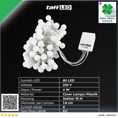 TaffLED Lampu Hias String Lights Waterproof 80 LED 4W 10M Model Ball YJT80L