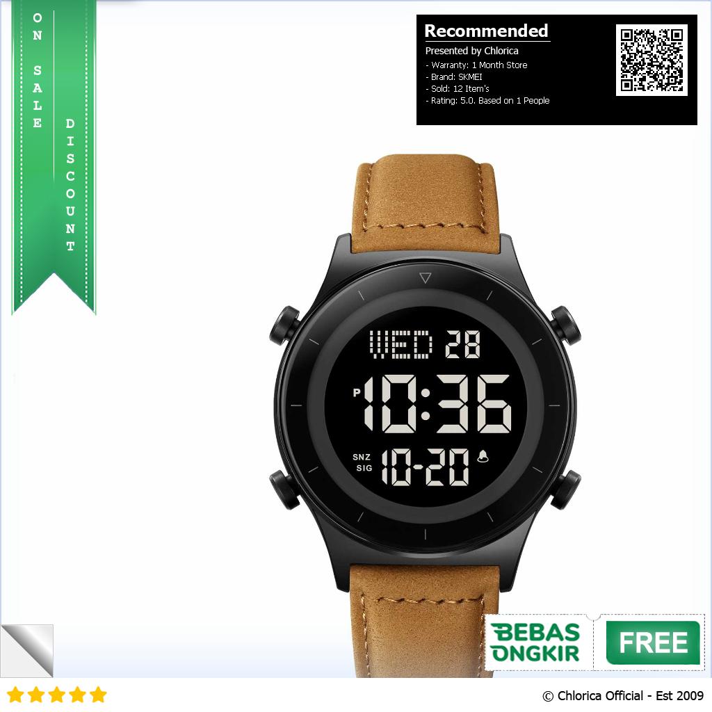 SKMEI Jam Tangan Digital Waterproof LED Light Alarm Leather Strap 2079