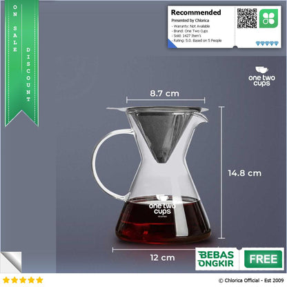 One Two Cups Coffee Server Chemex Drip Pour Over with Filter YD KT001