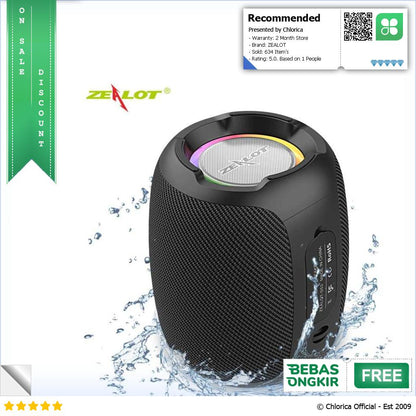 ZEALOT Speaker Wireless Portable Stereo RGB IPX7 Bluetooth 5.0 S53