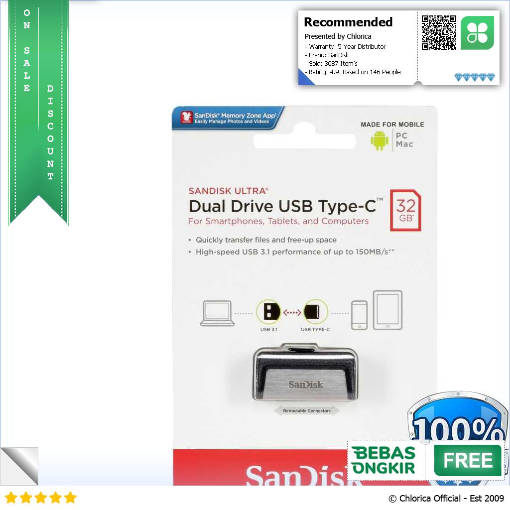 SanDisk Ultra Dual Drive USB Type C 3.1 Gen 1 SDDDC2