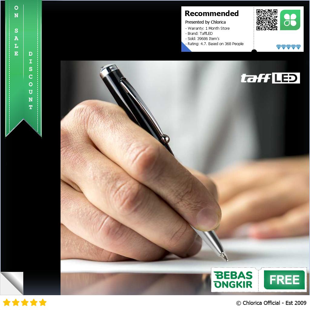 TaffLED Pulpen 4 in 1 Senter Laser Pointer Pen dan Stylus Tinta Hitam T0054