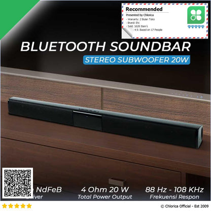 DOOLNNG Soundbar Bluetooth Active Speaker Home Theater Subwoofer 20W BS 28B