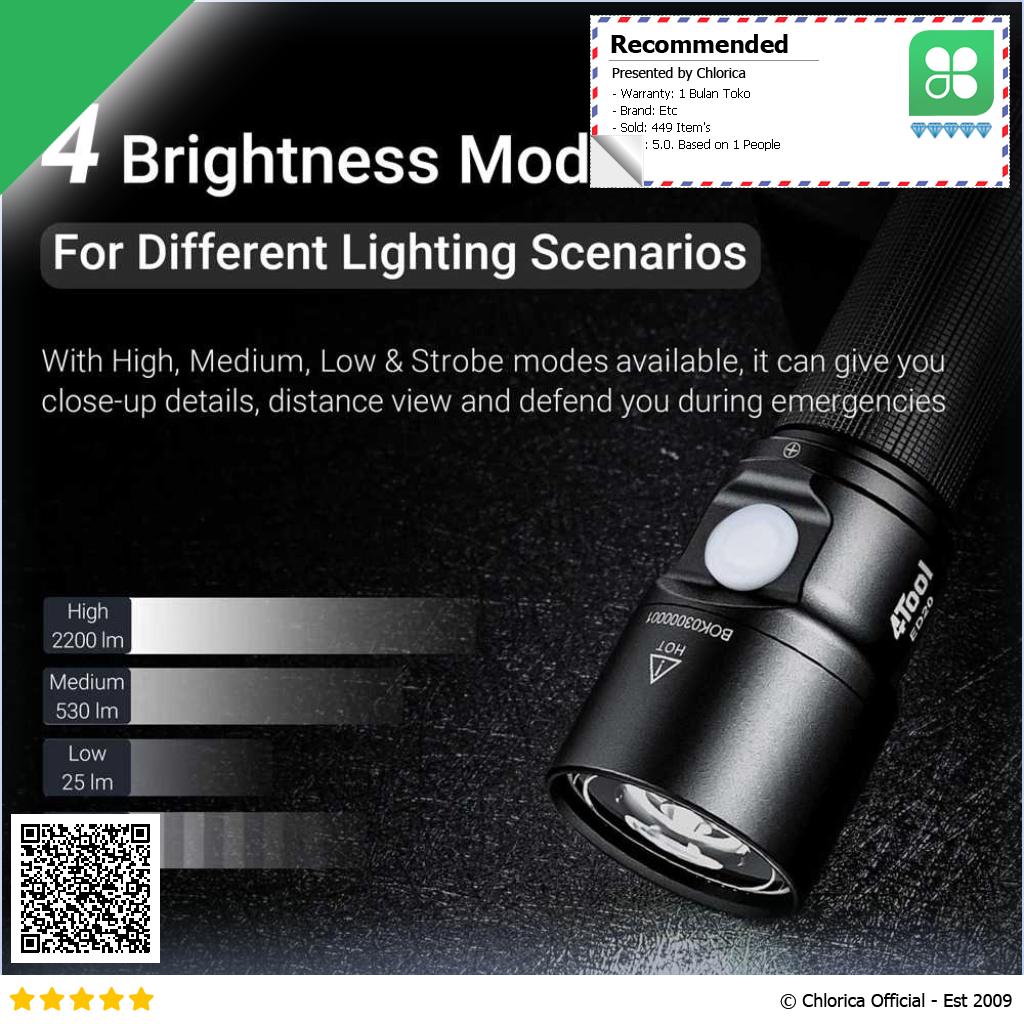 4Tool Senter LED Flashlight Rechargeable 2200 Lumens ED20