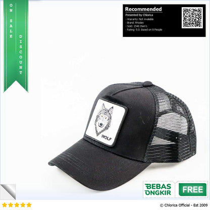 Rhodey Topi Trucker Unisex Jaring Mesh Hat Wolf Patch DH YK