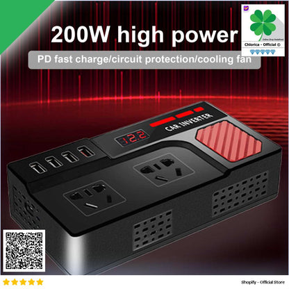 PU LI HAO Car Power Inverter DC 12V 24V to AC 220V 200W 4 USB Port PLH 200