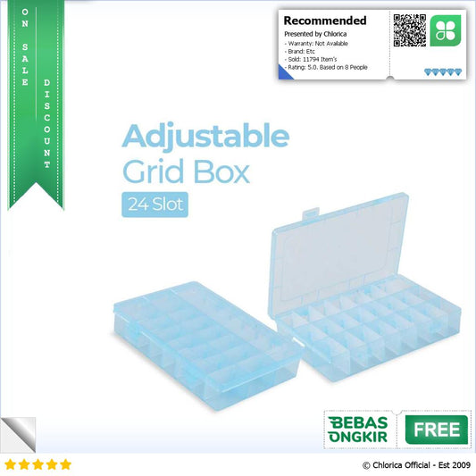 SQUARE Kotak Penyimpanan Multifungsi Adjustable Grid Box 24 Slot J24D