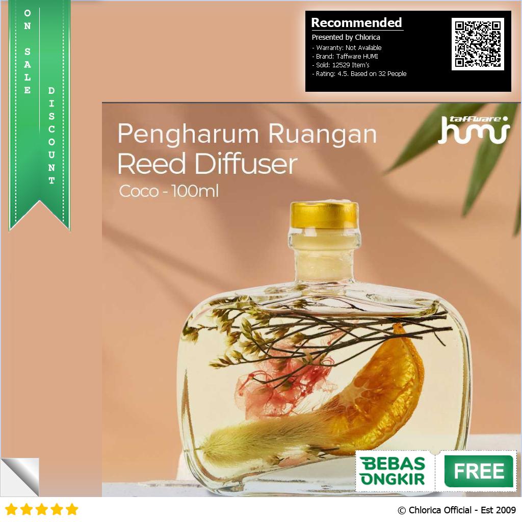 Taffware HUMI Pengharum Ruangan Reed Diffuser with Cotton Sticks 100ml DF 200