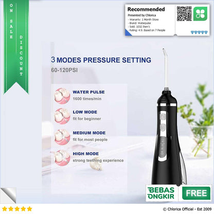 Waterpulse Dental Water Flosser Semprot Pembersih Gigi 3 Mode 200ml V500