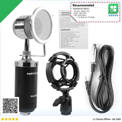 TaffSTUDIO Mikrofon Kondenser Studio Mic XLR with Shock Proof Mount BM 8000