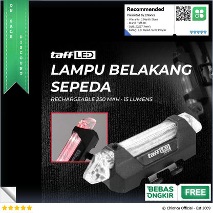 TaffLED Lampu Belakang Sepeda Bicycle Light USB Rechargeable 15 Lumens DC 918