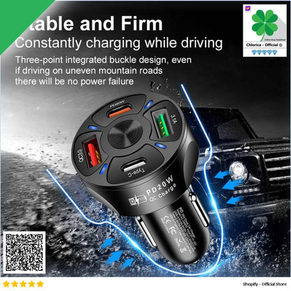 KIFIDAN Car Charger Mobil USB Type C Quick Charging 4 Port 20W KF20