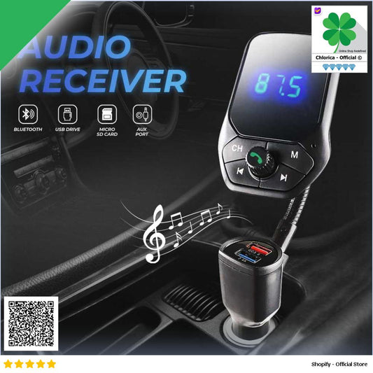 JINSERTA Bluetooth Audio Receiver FM Transmitter USB Charger 2.4A E4354