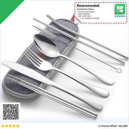 KNIFEZER Set Alat Makan Sendok Garpu Pisau Sumpit Sedotan dengan Pouch EA02300