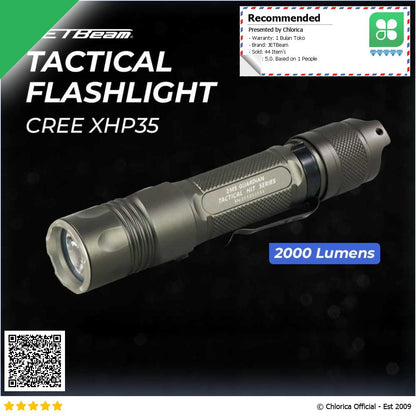 JETBeam Flashlight Senter Tactical CREE XHP35 LED 2000 Lumens 2MS Guardian