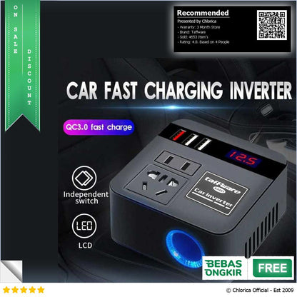 Taffware Car Power Inverter Konverter USB Charging 12 24V 100W EA851