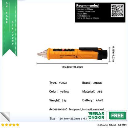 ANENG Tespen Tester Non Contact AC Voltage Alert Detector 12 1000V VD802