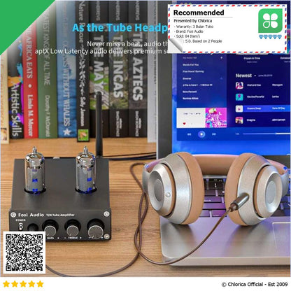 Fosi Audio Amplifier Bluetooth Tube Stereo 2x50W Bluetooth 5.0 T20