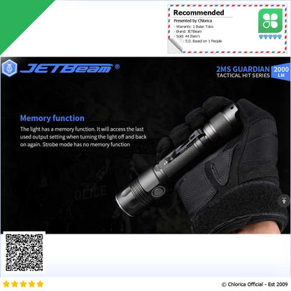 JETBeam Flashlight Senter Tactical CREE XHP35 LED 2000 Lumens 2MS Guardian